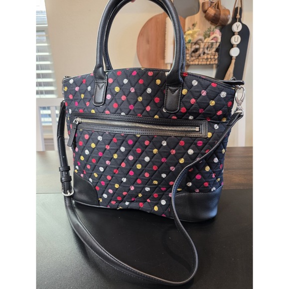 Vera Bradley Day Off Satchel Havana‎ Dots Black Pink Shoulder Bag Handbag Purse - Picture 4 of 16